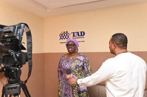 Dr. Mrs Oluwatosin Dokpesi, ED TAD Foundation attending to gentlemen of the press